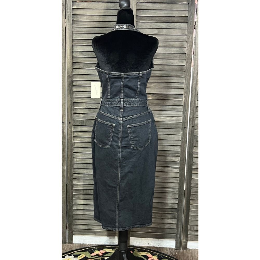 NWT Black Denim Halter Midi Dress Button Front Open Back Universal Thread Size 6 - Picture 6 of 9